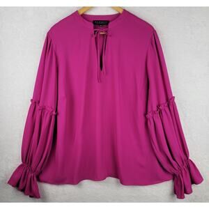 Size 20 Cottagecore Blouse Pink V Neck Pullover Ruffle Long Sleeve Career Dressy